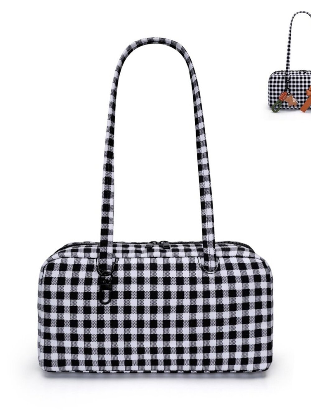 Nylon Bowler Bag Shoulder Purses for Women with Charm Loop